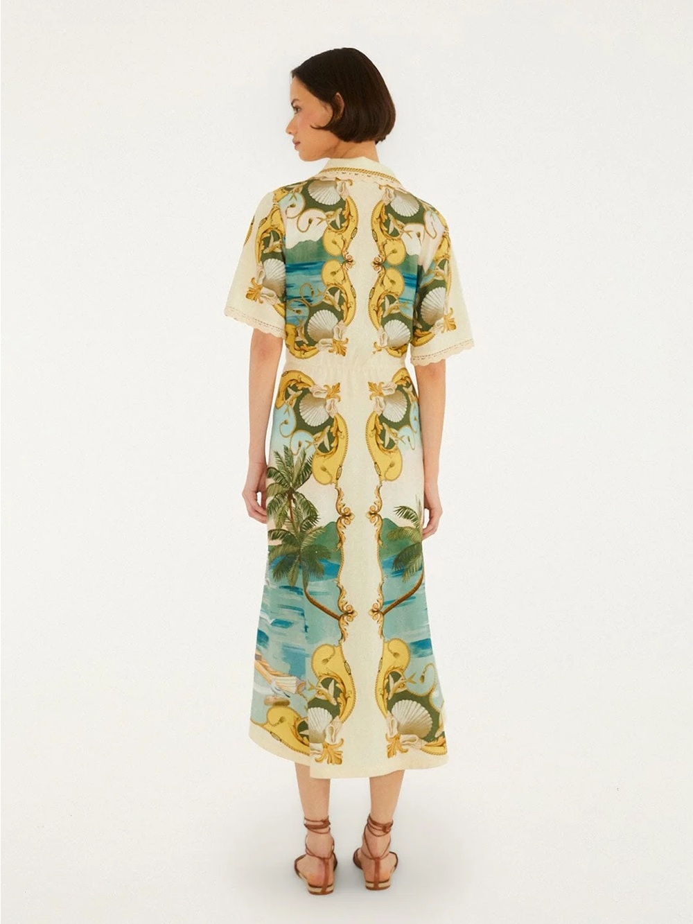 FARM RIO Off-White Royal Sea Collared Midi Dress - Picture 3 of 4